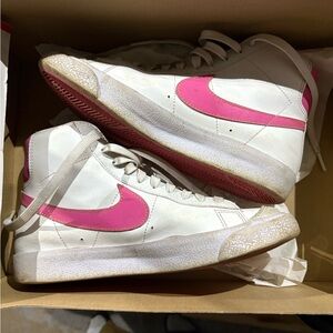Nike Kids White and Pink High-Top Sneakers